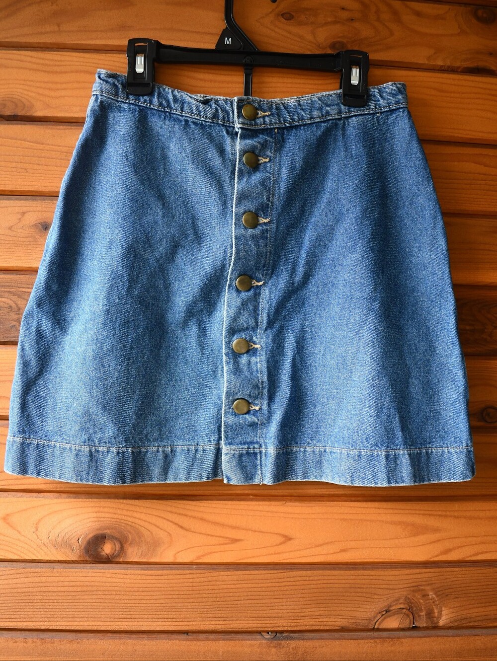 American Apparel Denim Skirt Medium Blue Made in USA Buttons Front